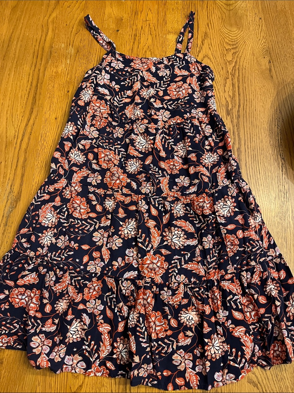 Floral Tiered Navy and Coral Summer Dress